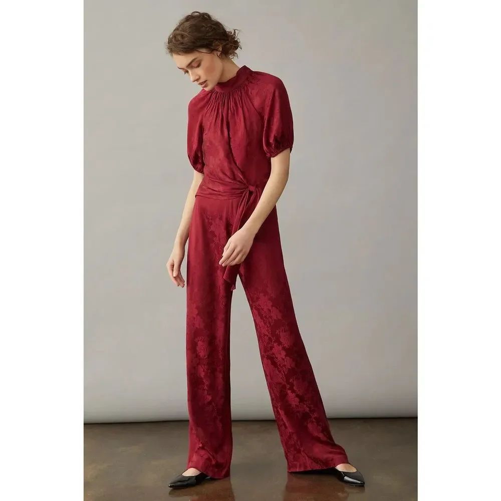 Anthropologie ML Monique Lhuillier Currant Jacquard Jumpsuit $495